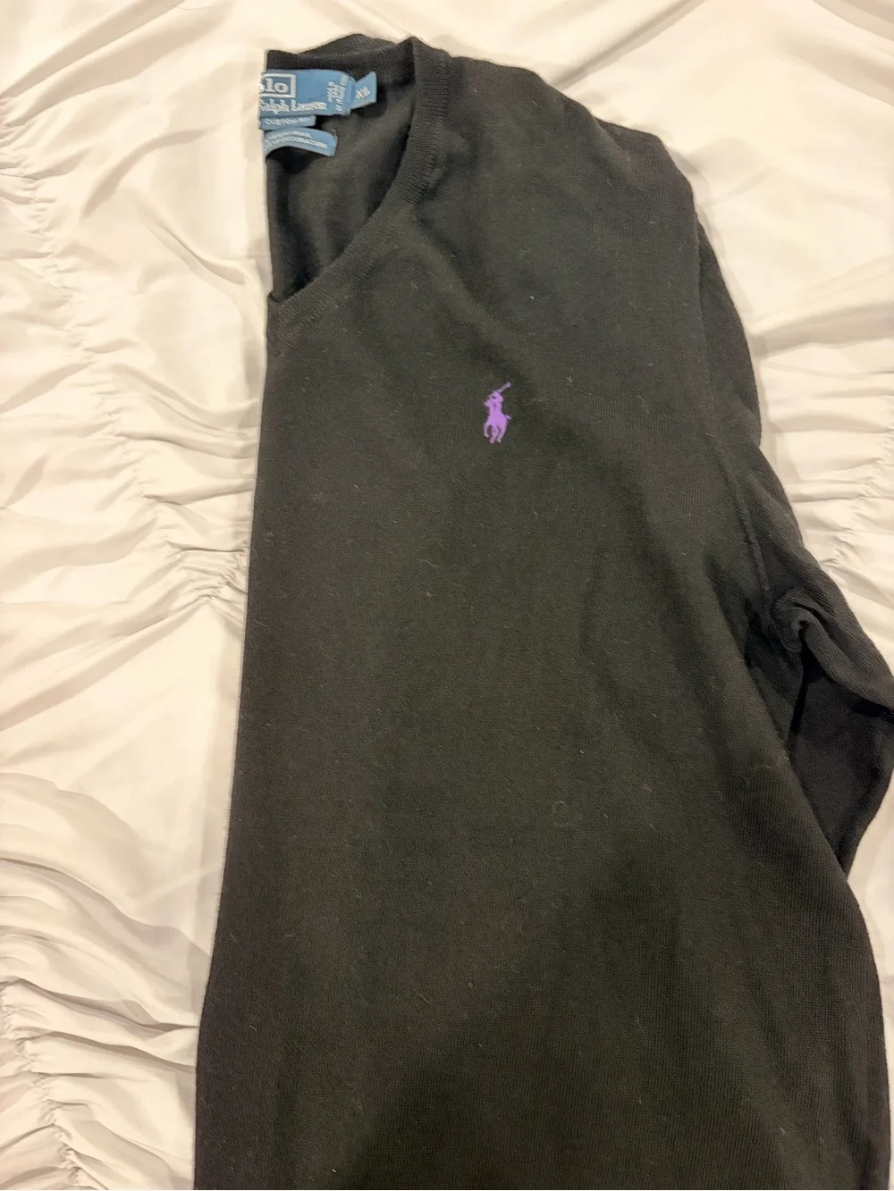 Polo by Ralph Lauren Black V-Neck Sweater with Purple Pony